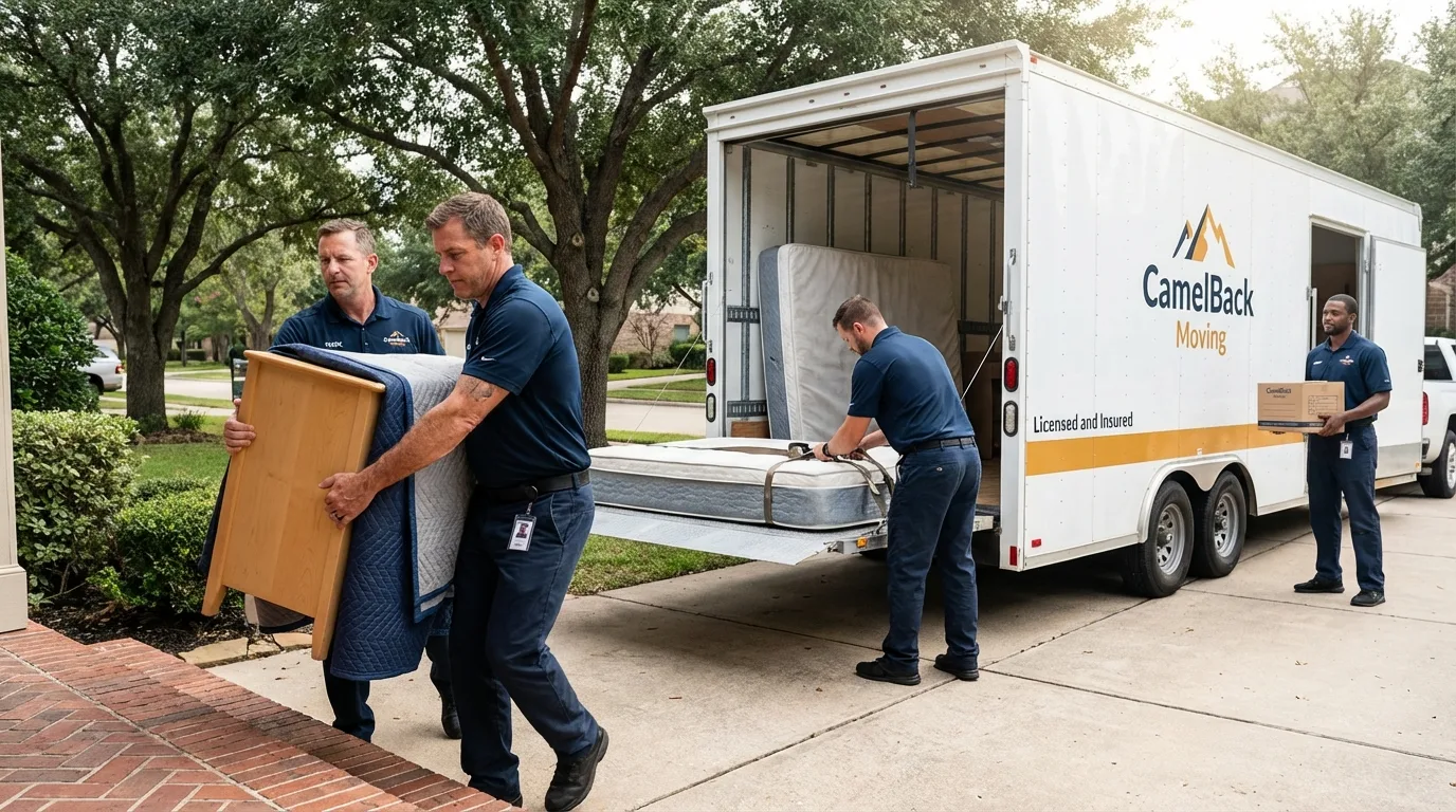 Crew loading residential truck for cross-state move from Pleasant Hill, NC
